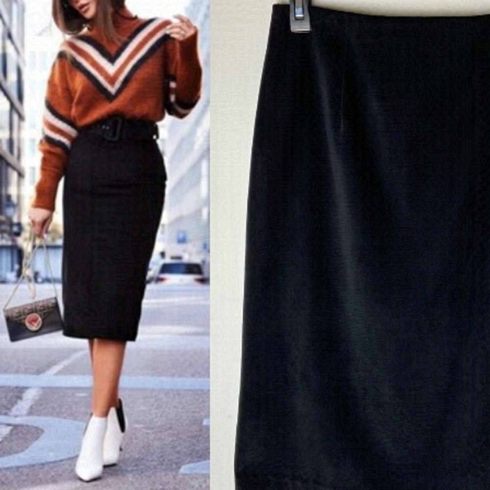 VINTAGE black pencil skirt faux suede like material